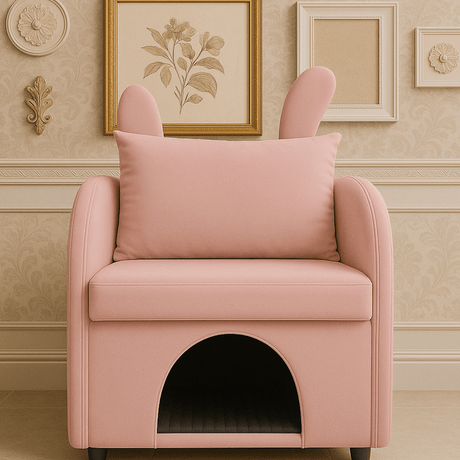 Velvet Pink Bunny Ear Pet-Friendly Armchair With Hideaway - Omega Lifestyles