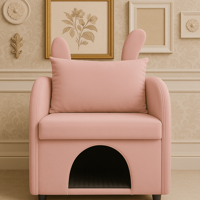 Velvet Pink Bunny Ear Pet-Friendly Armchair With Hideaway - Omega Lifestyles