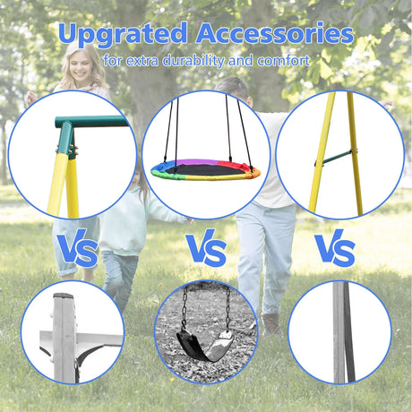 Kids Outdoor Steel Frame 2-Seat Swing Set Playground - Omega Lifestyles