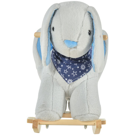 Plush Grey Bunny Ride-On Rocking Horse Toy - Omega Lifestyles