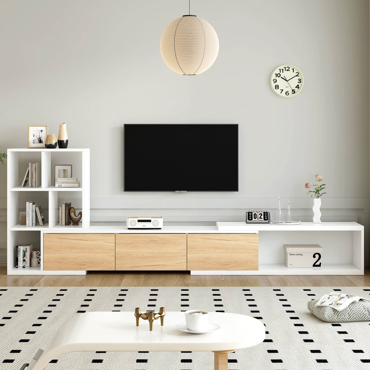Adjustable Extendable White MDF TV Stand With Storage - Sleep Galleria