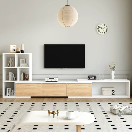 Adjustable Extendable White MDF TV Stand With Storage - Sleep Galleria