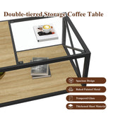 Industrial Glass And Natural Wood Modern Coffee Table - Sleep Galleria
