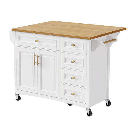 Classic Vintage Embossed White Kitchen Island On Wheels - Omega Lifestyles