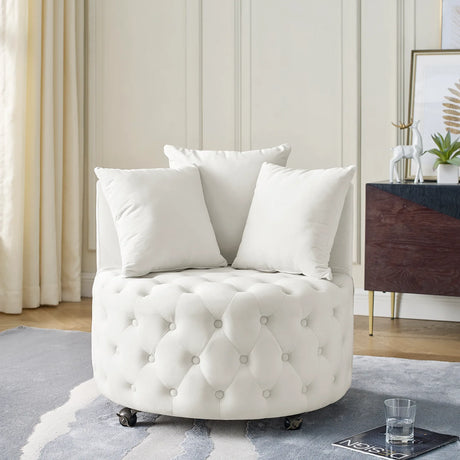 Velvet Upholstered Plush Swivel Chair With Pillows - Omega Lifestyles