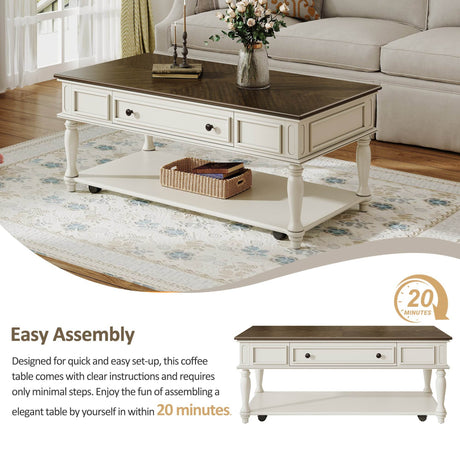 Mid-Century Farmhouse Coffee Table With Drawer Wheels - Sleep Galleria