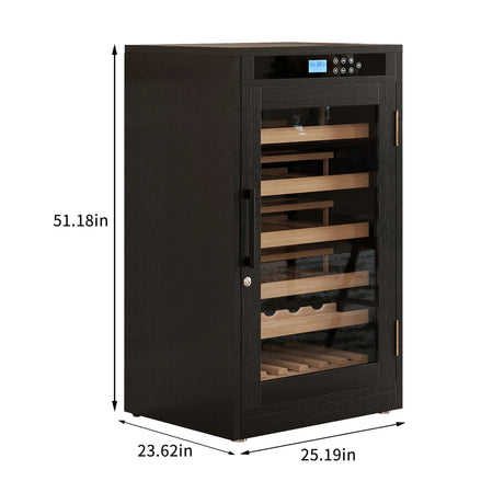 Black Wood Tempered Glass Wine Cooler With Touch Display - Omega Lifestyles