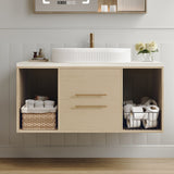 Wall-Mounted Floating Bathroom Vanity With Oval Ceramic Sink