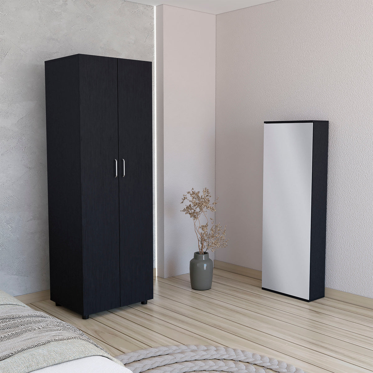 2-Piece Full Black Particle Board Bedroom Set