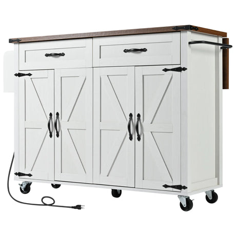 Farmhouse Style Rolling Kitchen Island With Power Outlet - Omega Lifestyles