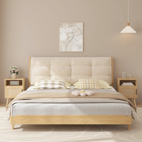 Oak Rattan Bedroom Nightstand With Solid Wood Legs - Omega Lifestyles