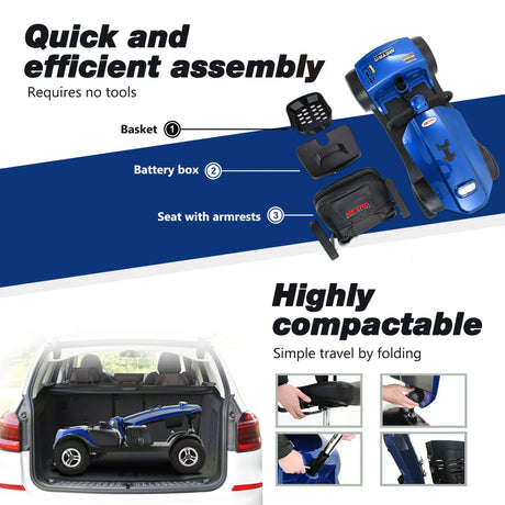 Outdoor Compact Blue 4-Wheel Mobility Scooter With USB Charger - Omega Lifestyles