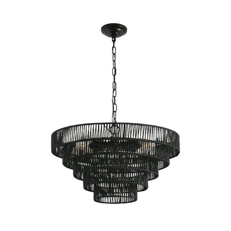 Rustic 5-Tier Black Hemp Rope Pendant Light Chandelier - Omega Lifestyles