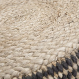 Round Braided Jute Pouf Black Fabric Accent Stool - Omega Lifestyles
