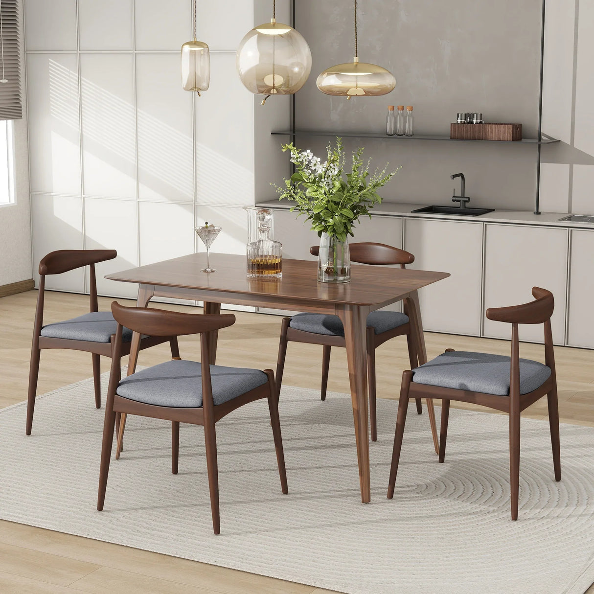 Mid-Century Modern Rubberwood 5-Piece Dining Set - Omega Lifestyles