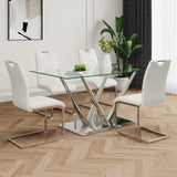 Modern Glass Dining Table With Stainless Steel Base Set - Omega Lifestyles