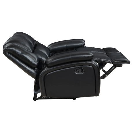 Black Upholstered Manual Reclining Loveseat With Pillow Arms - Omega Lifestyles
