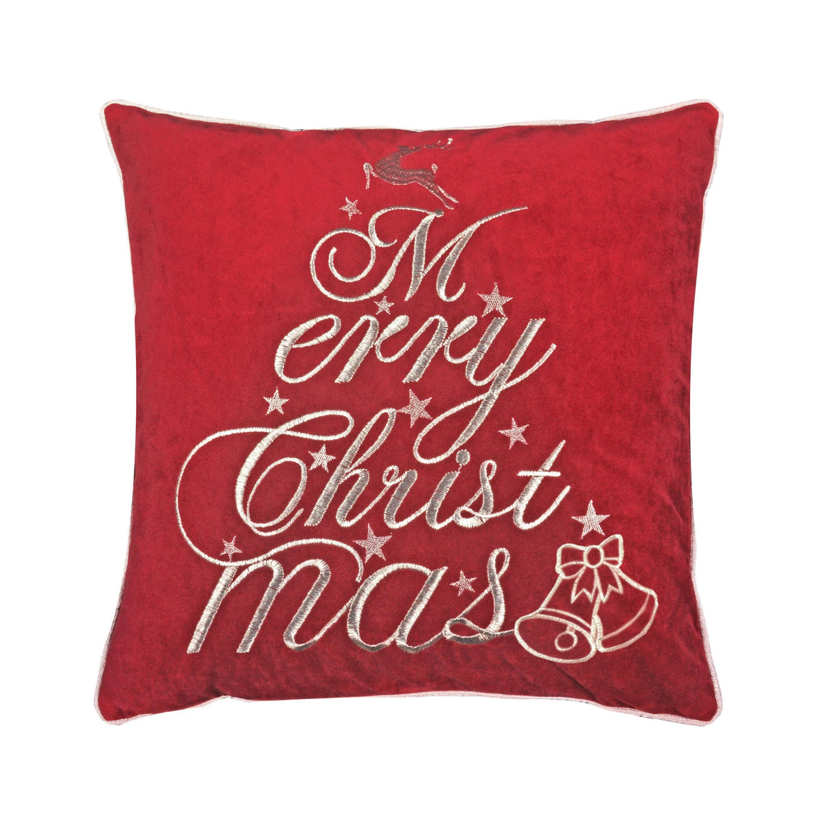 Red Velvet Merry Christmas Embroidered Throw Pillow 20x20