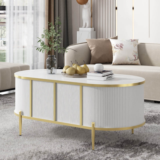 Modern Fluted MDF Coffee Table With Storage Cabinets - Omega Lifestyles