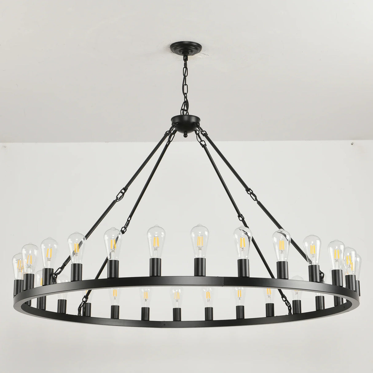 Large 53 Inch Matte Black Wagon Wheel Chandelier - Omega Lifestyles