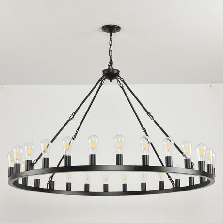 Large 53 Inch Matte Black Wagon Wheel Chandelier - Omega Lifestyles