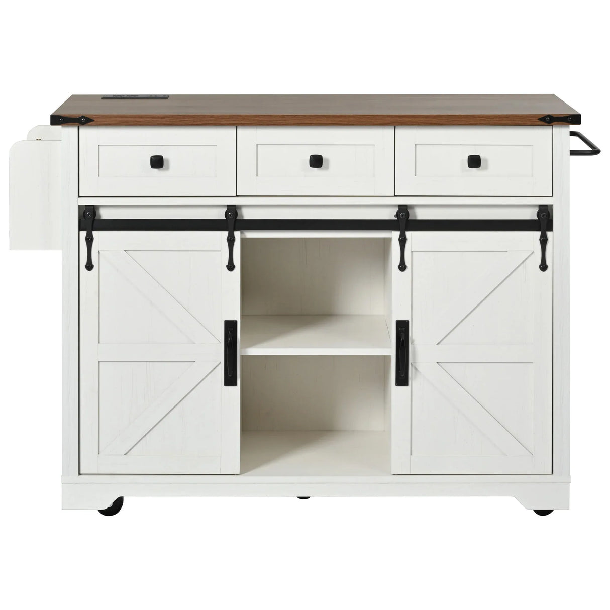 Farmhouse Kitchen Island Rolling Cart With Power Outlet - Omega Lifestyles
