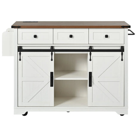 Farmhouse Kitchen Island Rolling Cart With Power Outlet - Omega Lifestyles
