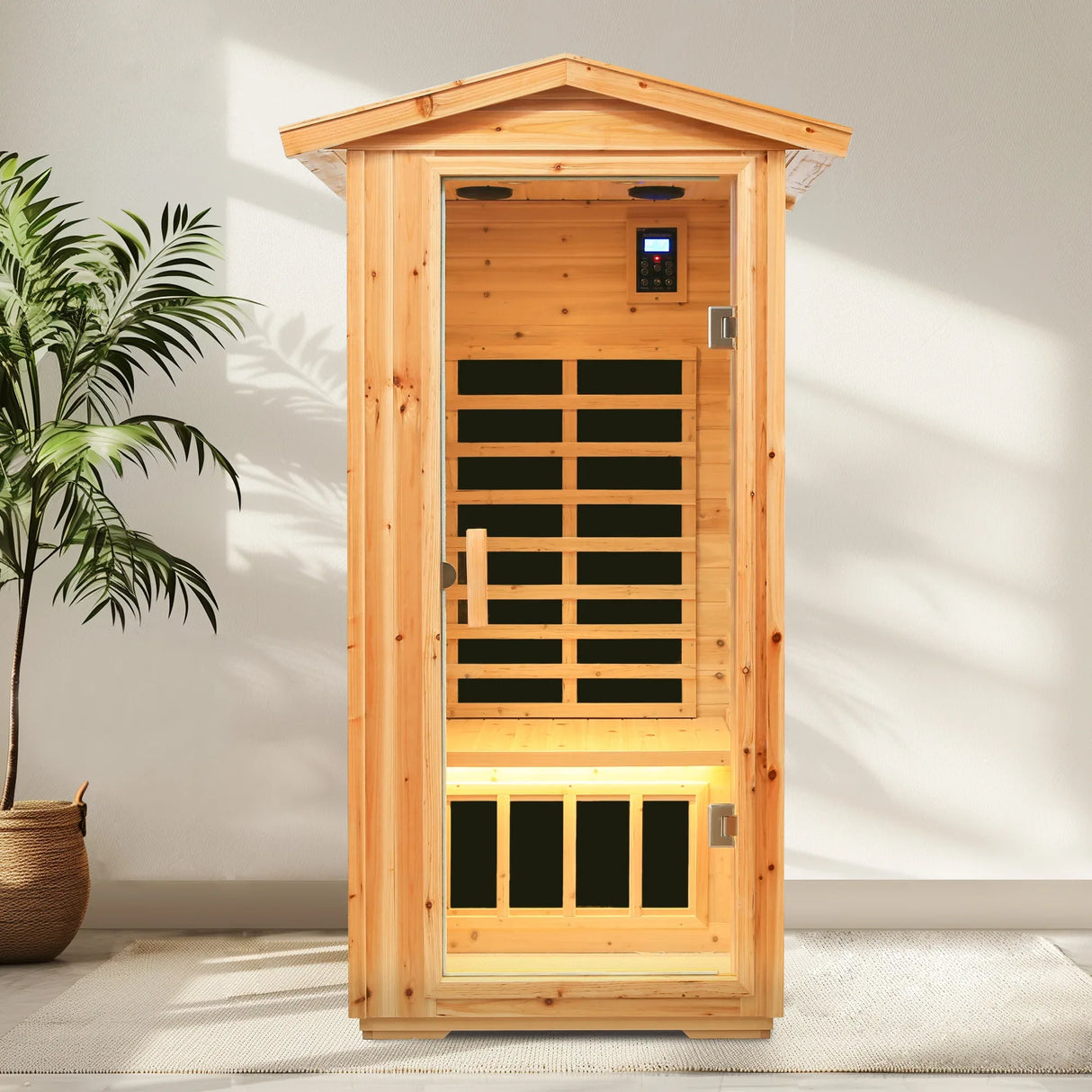 Far Infrared Old Fir Outdoor One-Person Sauna Room - Omega Lifestyles