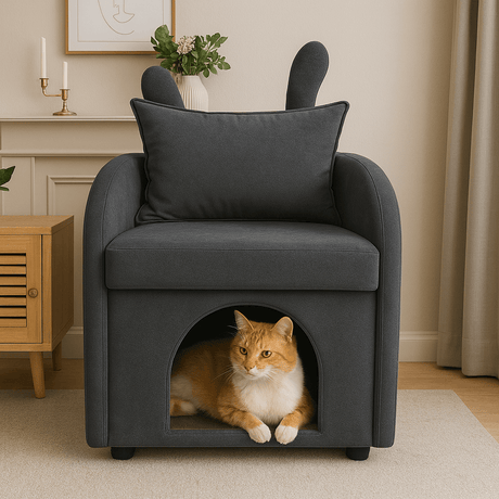 Dark Gray Bunny-Ear Dual-Use Pet Furniture Armchair - Omega Lifestyles