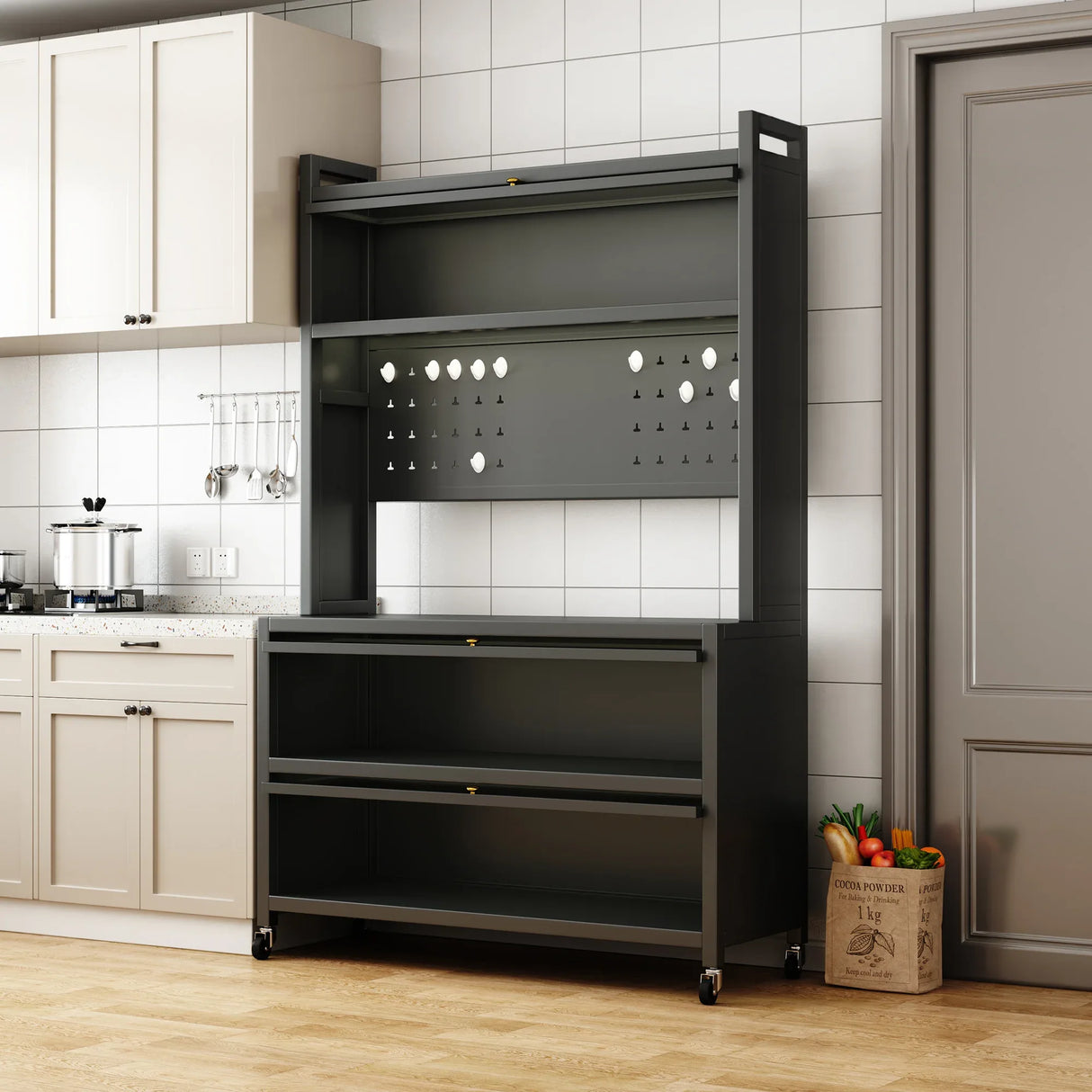 Metal Kitchen Storage Cabinet With Lockers And Wheels - Omega Lifestyles