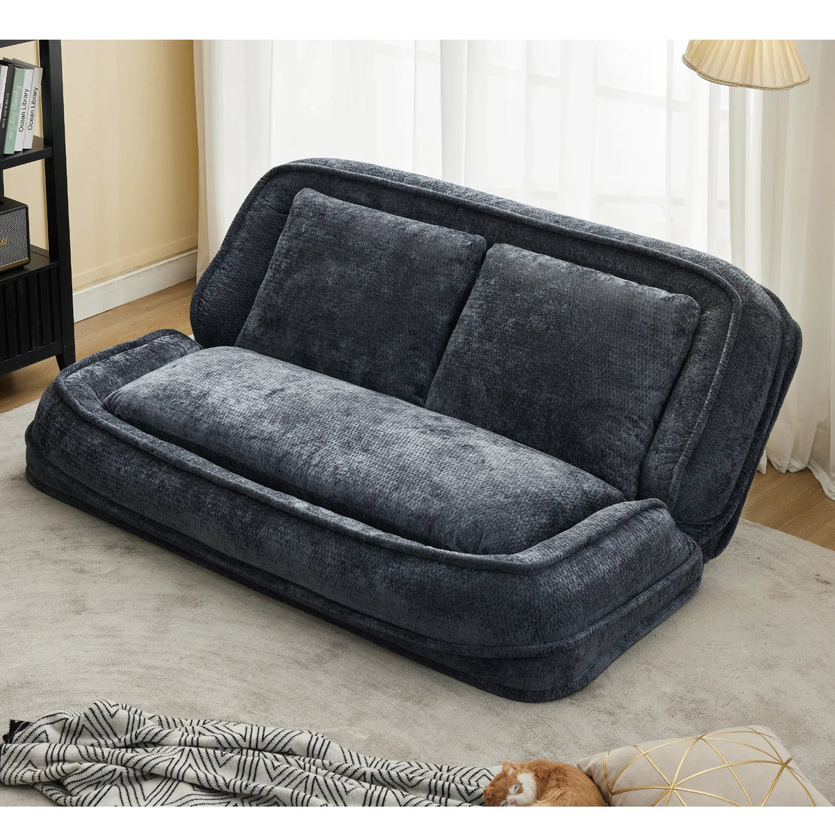 Convertible Adjustable Chenille Loveseat Lazy Sofa Bed - Omega Lifestyles