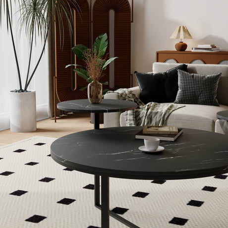 Modern Round Coffee Table With Faux Marble Shelves - Sleep Galleria