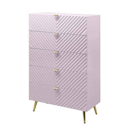 Pink High Gloss Wave Pattern 5-Drawer Chest - Omega Lifestyles