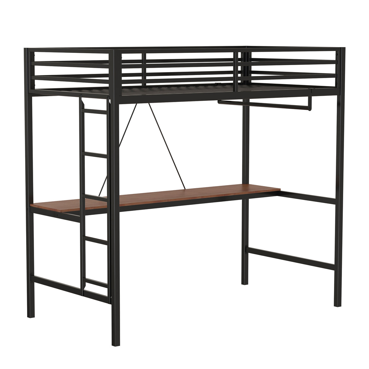 Twin Metal Loft Bunk Bed With Desk Ladder And Guardrails