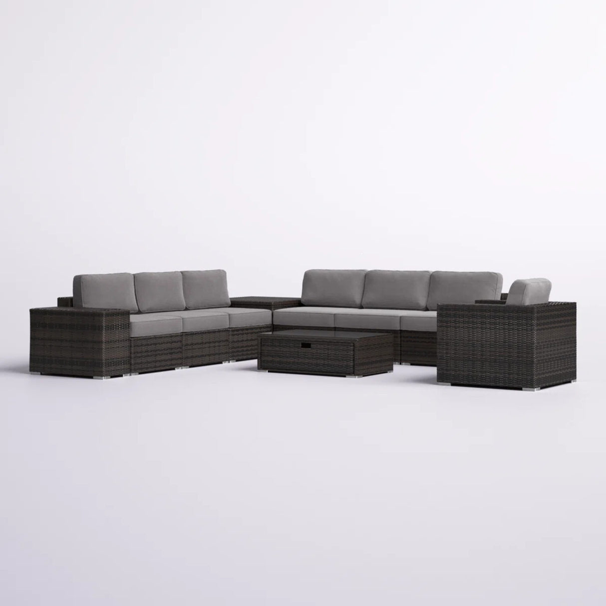 11-Piece Outdoor Espresso Wicker Sectional Seating Set With Cushions
