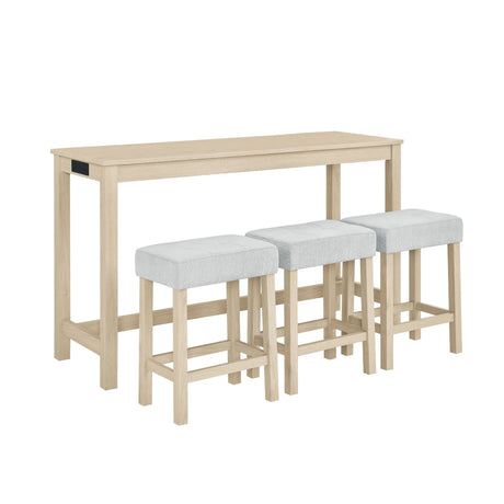 4-Piece Light Oak Solid Wood Bar Table And Stools Set - Omega Lifestyles