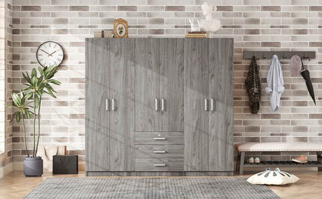 6-Doors Modern Gray Wooden Wardrobe Storage Cabinet - Omega Lifestyles