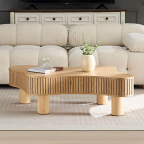 Irregular Shaped Modern Solid Wood Pedestal Coffee Table - Omega Lifestyles
