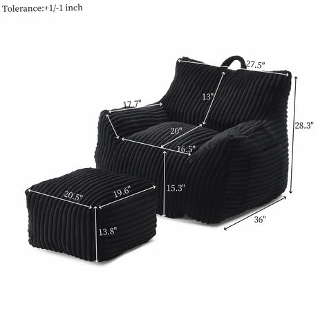 Medium-Soft Corduroy Bean Bag Chair With Footstool - Omega Lifestyles