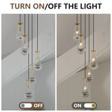 5-Light Brass Raindrop Glass Adjustable Pendant Chandelier - Omega Lifestyles