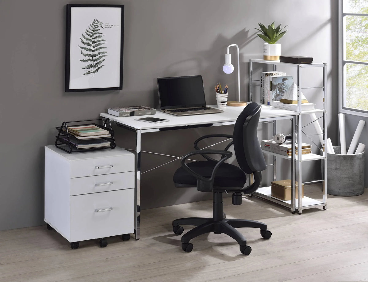 White Chrome Metal Frame Modern Writing Desk - Omega Lifestyles