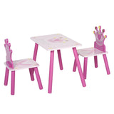 3-Piece Kids Wooden Table And Chair Set With Crown Pattern - Omega Lifestyles