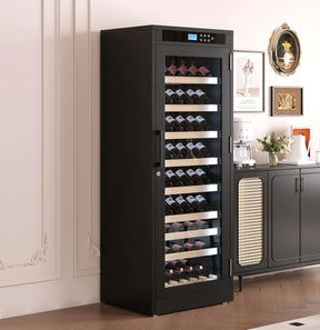 Temperature-Controlled Multi-Tiered Black Wood Wine Cabinet - Omega Lifestyles
