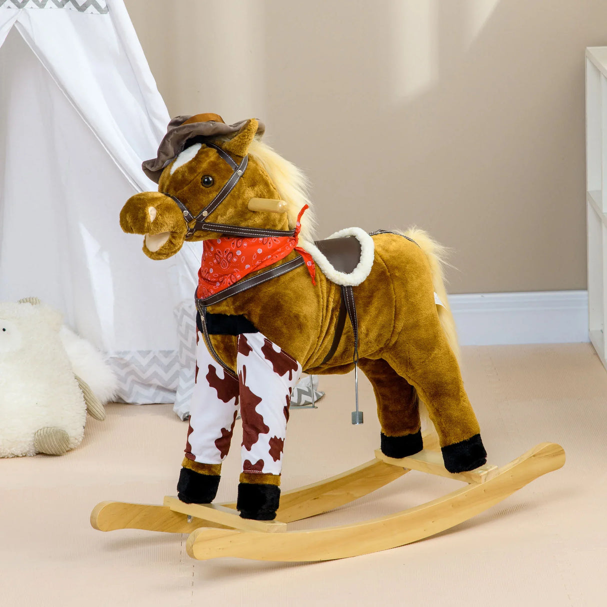 Plush Large Kids Rocking Horse With Realistic Sound - Omega Lifestyles