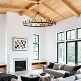 Matte Black Farmhouse Wagon Wheel Ceiling Chandelier
