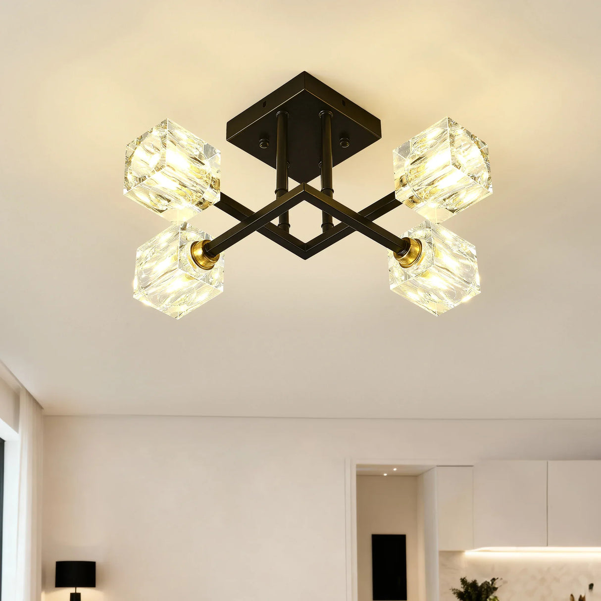 Modern Crystal Flush Mount Ceiling Light Matte Black - Omega Lifestyles
