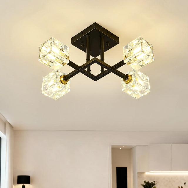 Modern Crystal Flush Mount Ceiling Light Matte Black - Omega Lifestyles