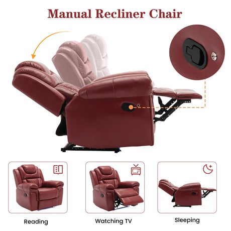 Wine Red Faux Leather Manual Recliner Sofa Set With LED Strip - Omega Lifestyles