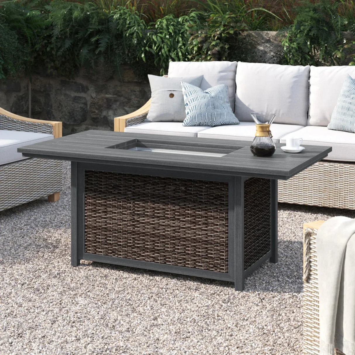 Espresso Aluminum Wicker Outdoor Propane Fire Pit Table - Omega Lifestyles