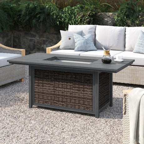 Espresso Aluminum Wicker Outdoor Propane Fire Pit Table - Omega Lifestyles